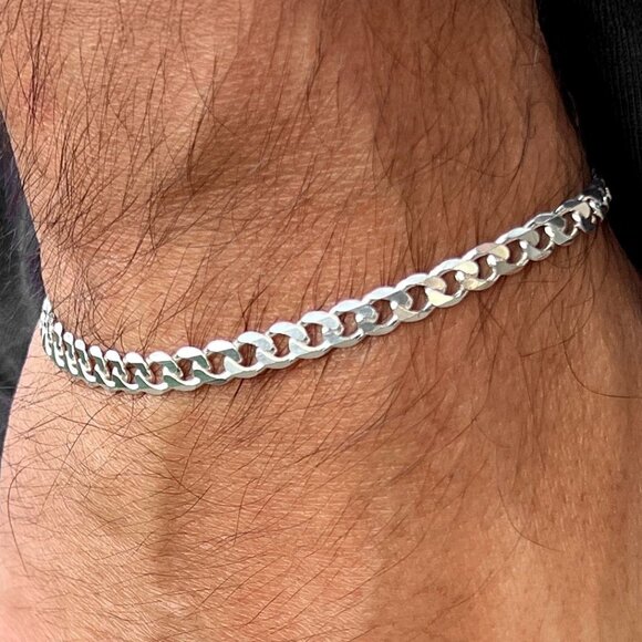 Man's Real Silver 925 Italy SOLID Sterling Silver Cuban Link Wrist Bracelet - Picture 4 of 7
